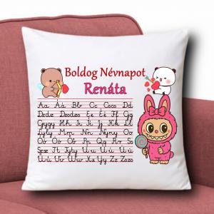 Játékos tanulás ABC mintás Neves párna 35x35cm - Boldog névnapot Labubu 001