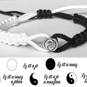 Jin-jang (yin-yang) egyensúly kabala makramé karkötő fekete-fehér