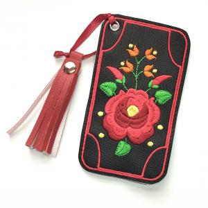 Kalocsai virágos fekete alapon színes hímzett könyvjelző 001