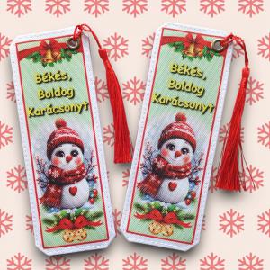 Karácsonyi designer cordura-bőr könyvjelző - Hóember Békés Boldog Karácsonyt