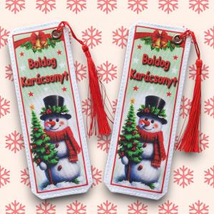 Karácsonyi designer cordura-bőr könyvjelző - Hóember Boldog Karácsonyt
