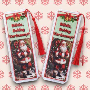 Karácsonyi designer cordura-bőr könyvjelző - Mikulás Békés Boldog Karácsonyt