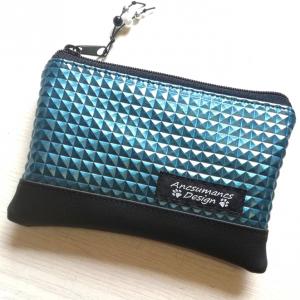 Kétrekeszes textilbőr pénztárca neszeszer 3d türkíz-fekete