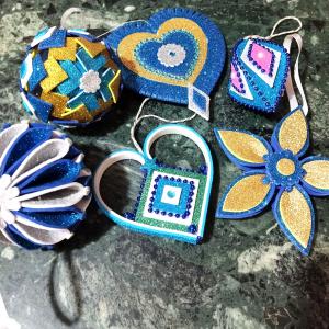 Kézműves csillogó karácsonyfadísz szett dekoráció 6 darab/szett kék