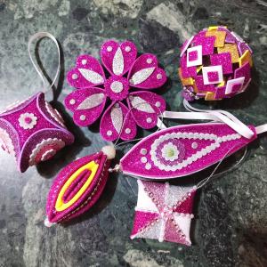 Kézműves csillogó karácsonyfadísz szett dekoráció 6 darab/szett pink lila