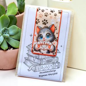 Kézműves mágneses könyvjelző 9,5x5cm - Cica macska 01