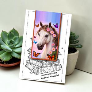 Kézműves mágneses könyvjelző 9,5x5cm - Ló Designer lovas 01