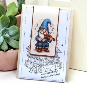 Kézműves mágneses könyvjelző 9,5x5cm - Muzsikus manó