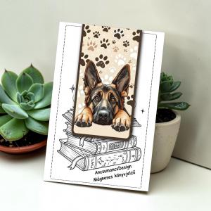 Kézműves mágneses könyvjelző 9,5x5cm - Németjuhász kutya