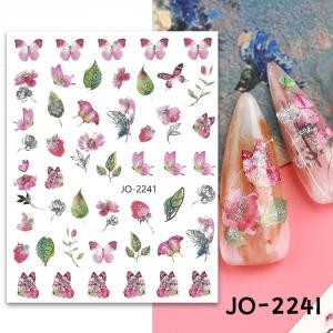 Körömépítés - Körömdíszítő matrica  virágok ezüst csillogással JO2241