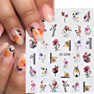 Körömépítés - Körömdíszítő matrica  virágok ezüst csillogással JO2249