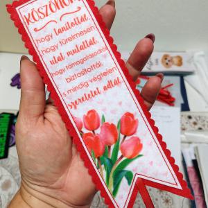 Köszönöm hogy tanítottál - tulipános kézműves filc könyvjelző