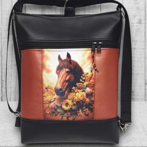 Lovas paneles 3in1 hátizsák univerzális táska  Fekete terrakotta