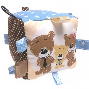 Macicsalád készségfejlesztő címkés nagy babakocka drapp-kék