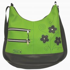 MAXI méretű hímzett sokzsebes textilbőr pakolós táska fekete-lime zöld