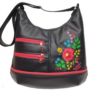 MAXI méretű hímzett sokzsebes textilbőr pakolós táska Hungarian Folkart06 textilbőr pánttal