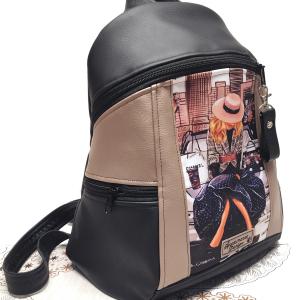 MAXIM BackPack L hátizsák - Hölgy Párizsban púder és fekete alapon textilbőr pántokkal 36x30x16