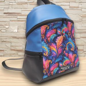 MAXIM BackPack L hátizsák - Karnevál kék fekete alapon textilbőr pántokkal 36x30x16