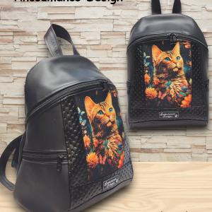 MAXIM BackPack L hátizsák textilbőr pántokkal cicás panellel 36x28x16