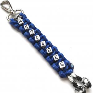 MERCEDES feliratos paracord  slusszkulcsdísz kulcstartó karabinerrel Harmony Black & White-királykék