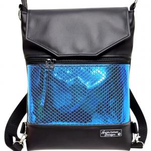 Metál kék sellőmintás Fedélrészes 3in1 hátizsák univerzális táska