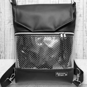 Metál platina sellőmintás Fedélrészes 3in1 hátizsák univerzális táska