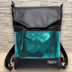 Metál zöld sellőmintás Fedélrészes 3in1 hátizsák univerzális táska