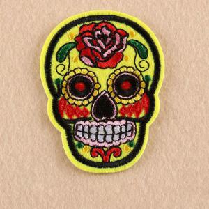Mexikói koponya vasalható varrható hímzett felvarró folt 7x5,2cm citromsárga