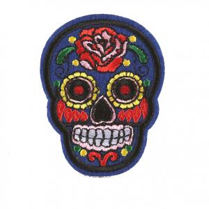 Mexikói koponya vasalható varrható hímzett felvarró folt 7x5,2cm sötétkék