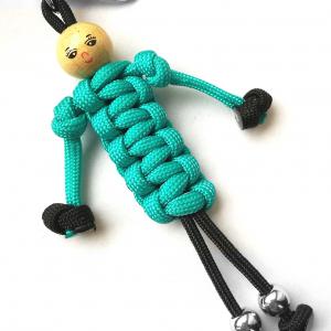 Mosolygó emberke paracord táskadísz kulcstartó karabinerrel-türkíz. Utolsó darabok!