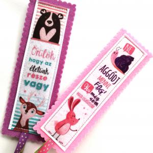 Motívációs filc könyvjelző szett gyerekeknek (2darab) lányoknak lila-rózsaszín őzike kisegér