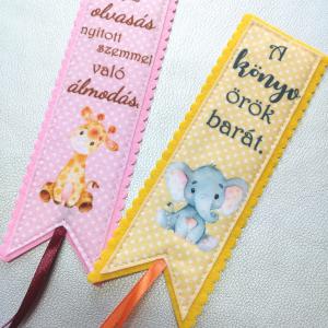 Motívációs filc könyvjelző szett gyerekeknek (2darab) lányoknak rózsaszín-narancs zsiráf-elefánt