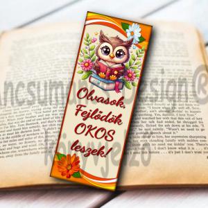 Motívációs laminált könyvjelző Olvasok,fejlődök okos lezsek - bagoly