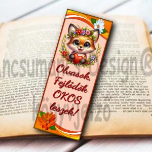 Motívációs laminált könyvjelző Olvasok,fejlődök okos lezsek - róka