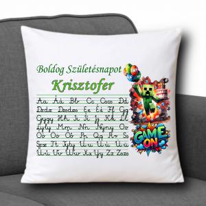 Neves ABC-s  Díszpárna 35x35cm - Boldog Születésnapot Mine002 névvel