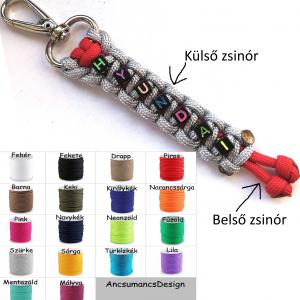 Neves paracord  slusszkulcsdísz kulcstartó karabinerrel vegyes színes betükkel