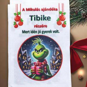 Névre szóló Mikulás zsák textilpanel A5 méret (Grincs)