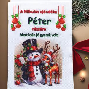 Névre szóló Mikulás zsák textilpanel A5 méret (Hóember-rénszarvas)