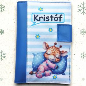 Névre szóló neves Egészségügyi kiskönyv borító - Alvó zsiráf kék alapon