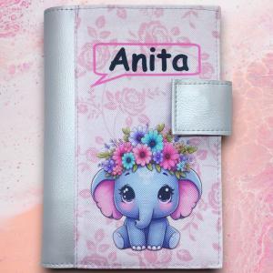 Névre szóló neves Egészségügyi kiskönyv borító - Kiselefánt ezüst alapon