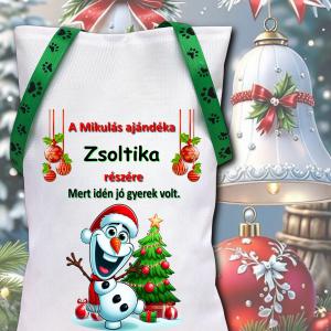 Névreszóló mikulászsák zöld kötővel Olaf