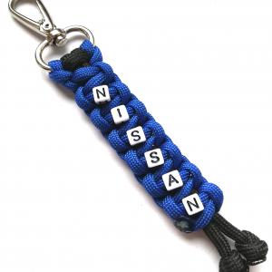 NISSAN feliratos paracord  slusszkulcsdísz kulcstartó karabinerrel Fekete-királykék