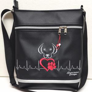 Női 26x30 crossbody oldaltáska - Szívdobogás Hímzett EKG szív tappancs kutya