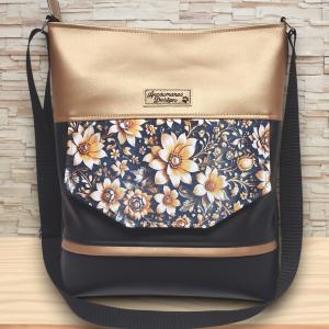 Óarany virágok EMILI pakolós válltáska oldaltáska 30x33cm Fekete-óarany