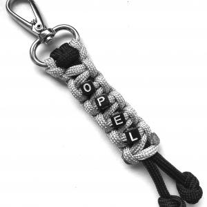 OPEL feliratos paracord  slusszkulcsdísz kulcstartó karabinerrel Fekete-ezüst