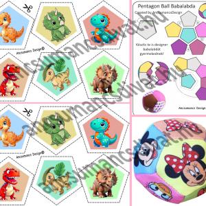 Pentagon Ball Babalabda készítő digitális nyomtatású sablon - Dínók01