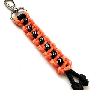 PEUGEOT feliratos paracord  slusszkulcsdísz kulcstartó karabinerrel Fekete-narancssárga