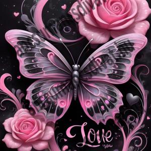 Pillangó rózsaszín rózsákkal cordura textilpanel választható méretben