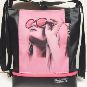 Pink Woman - hátulzsebes 3in1 textilbőr hátizsák univerzális táska 30x33cm