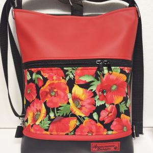 Pipacsok 3in1 hátizsák pakolós rohangálós táska fekete-piros